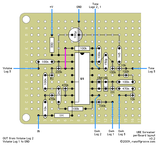 UBE Screamer perfboard layout